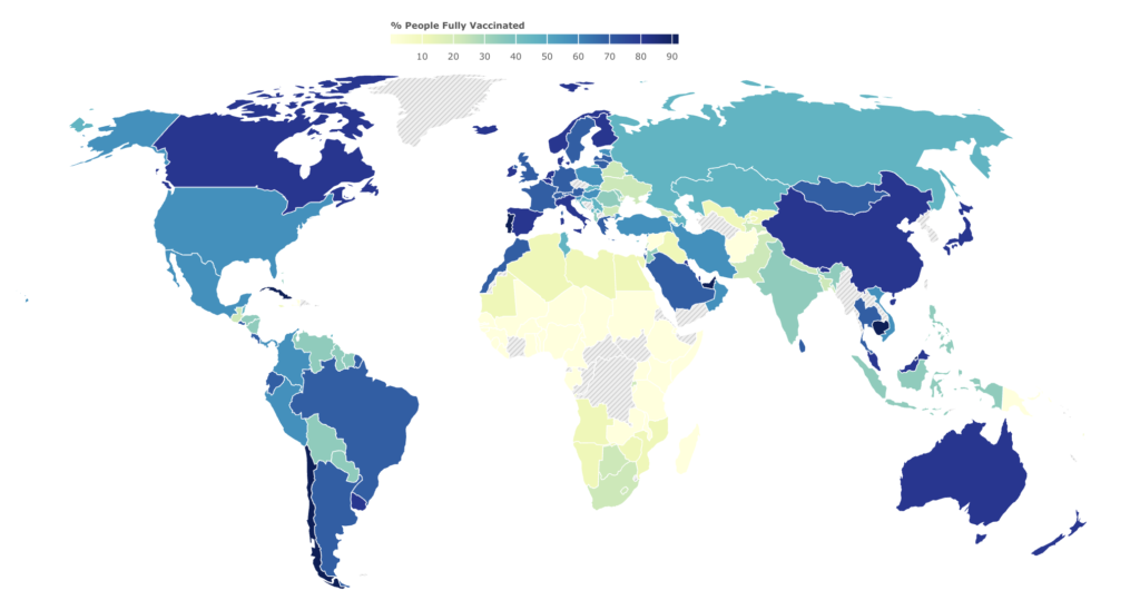 Tableau des vaccinations CoqueVide complètes par pays